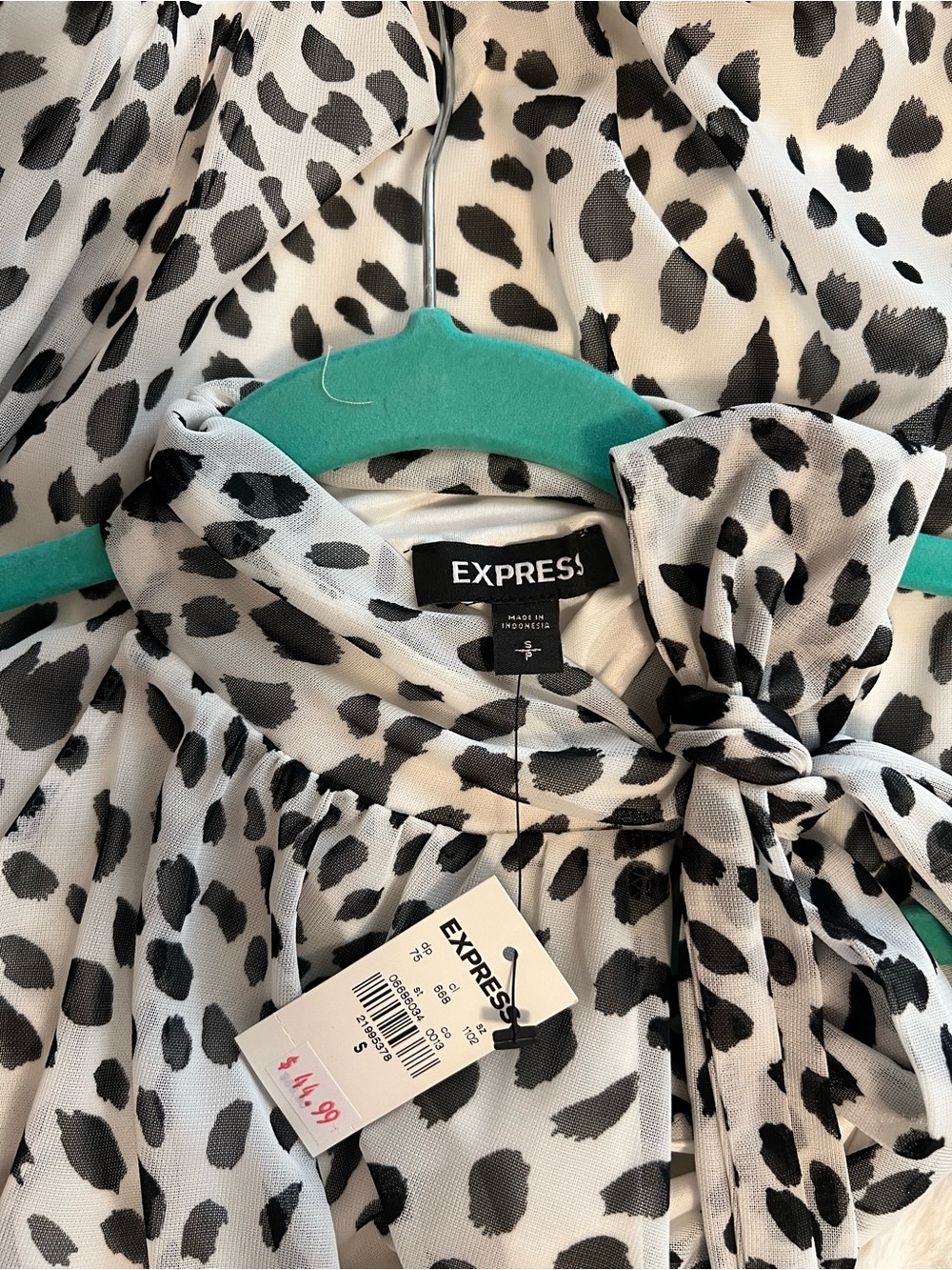 Express Black and White Leopard Print Tie-Neck Blouse